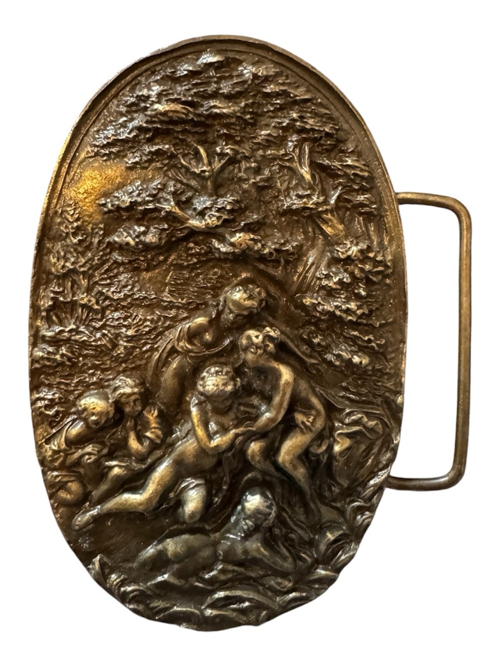 Vintage 70s Bergamot Brass Works Cherub Sculpted Oval Belt Buckle Art Nouveau